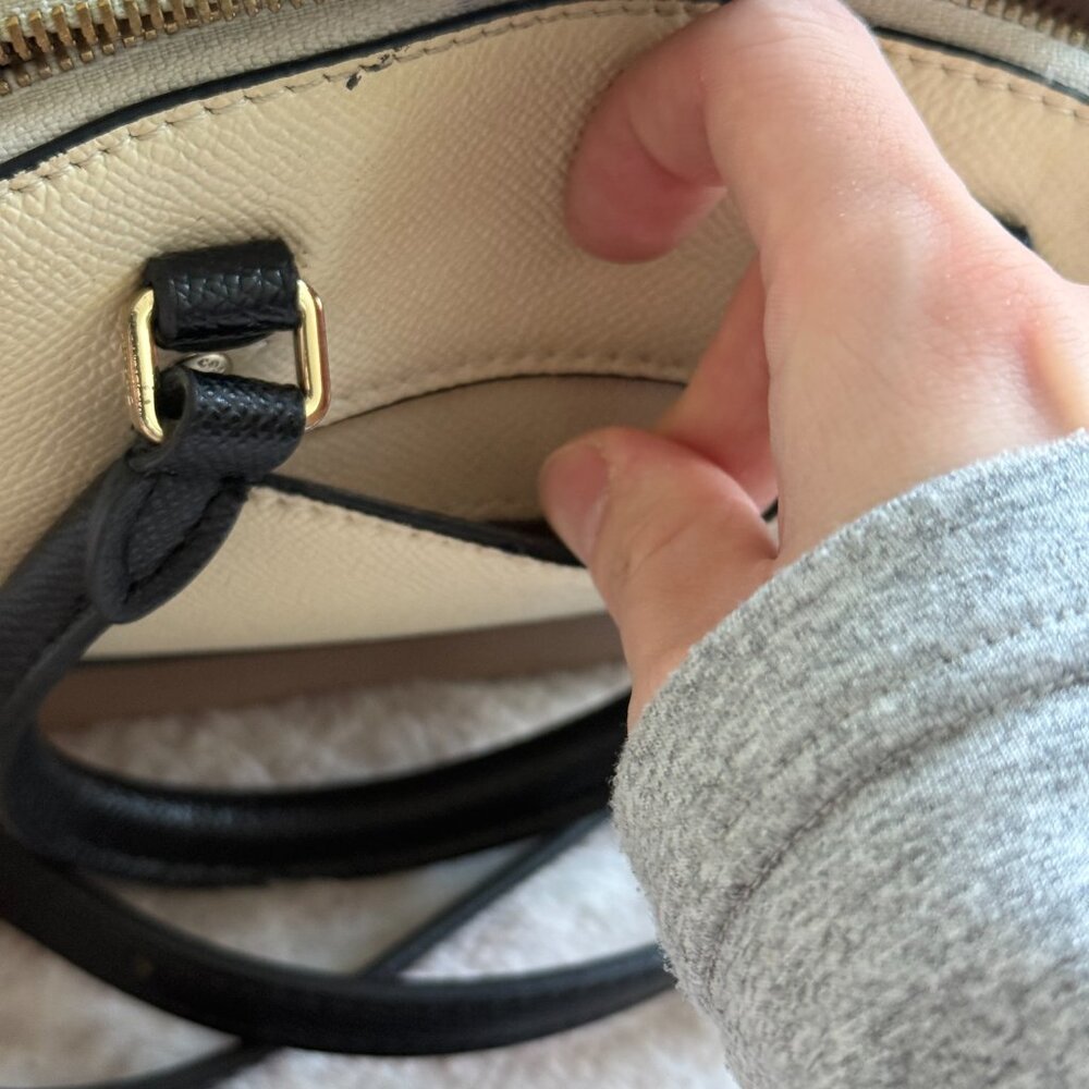 Coach Mini Sierra Satchel Colorblock Crossbody Bag Leather Cream Taupe Black - Picture 10 of 13